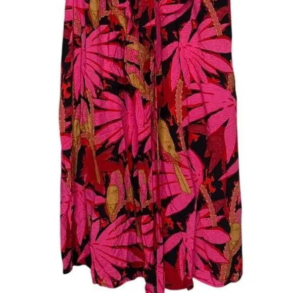 NWT J. Crew Tropical Palm Print Faux Tie Wrap Midi Dress V Neck Zip Up 6 Pink - Picture 5 of 16